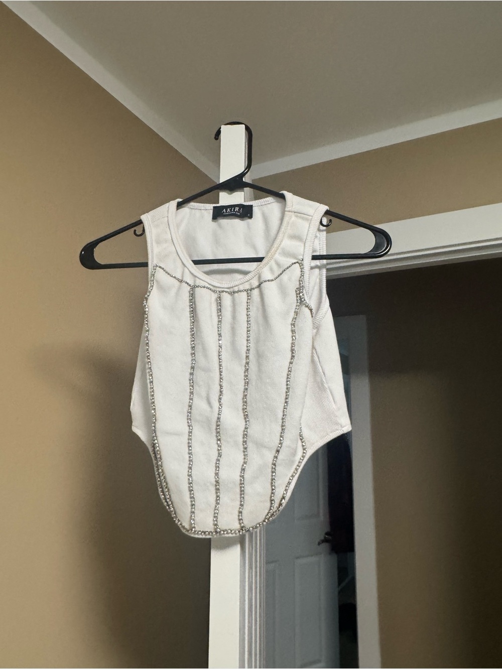 AKIRA White Beaded Ribbed Bodysuit